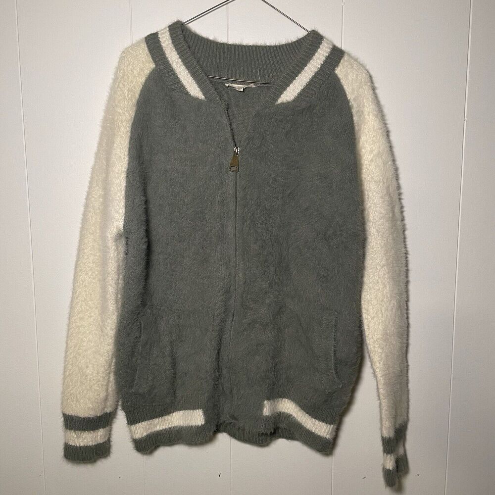 Easel Sz M/L Womens Sweater Knit  Zip Cardigan Gray‎ Varsity Style